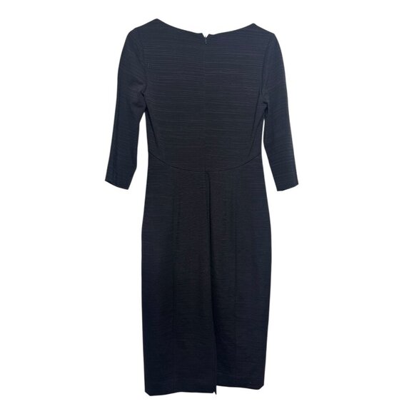 Classiques Entier Black Textured Midi Dress Size 4 | Elegant Square Neck 3/4 Sle - Picture 2 of 2